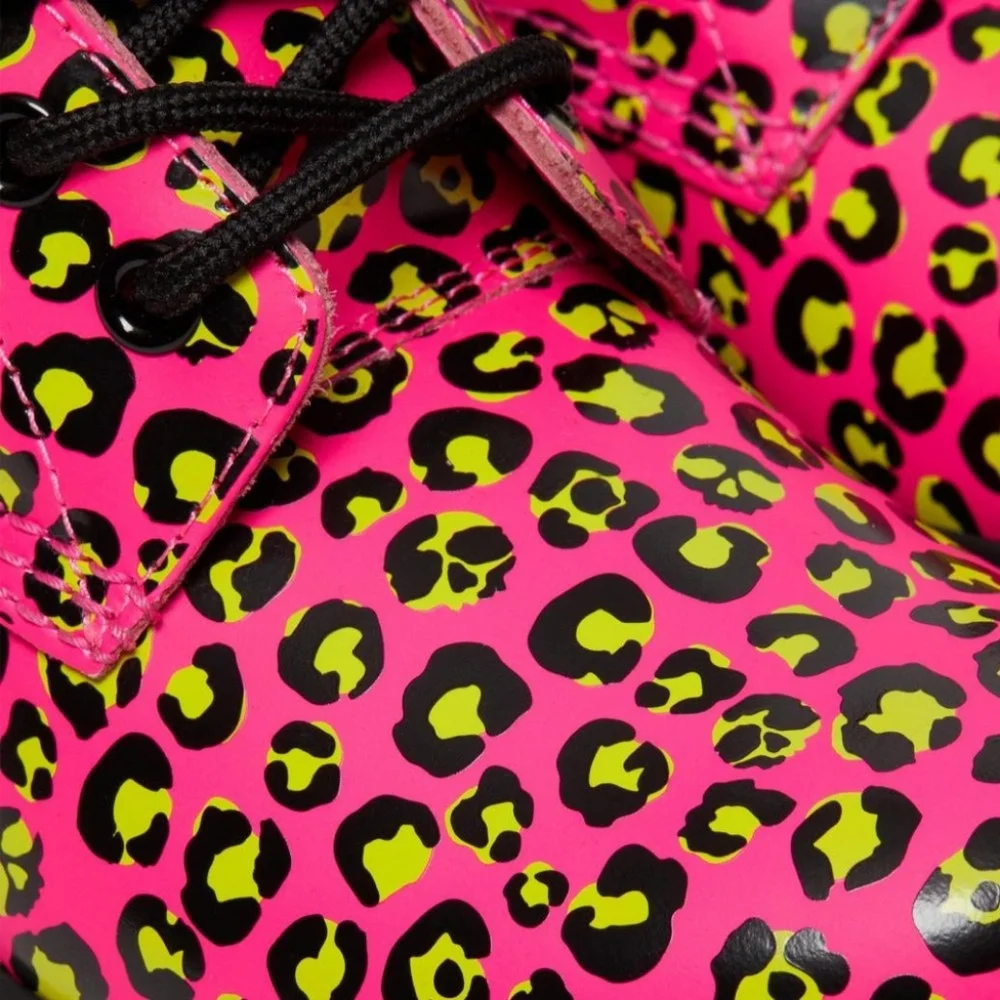 Dr. Martens Women's 1460 Leopard Smooth Leather Lace Up Boots - Pink - Picture 3 of 11